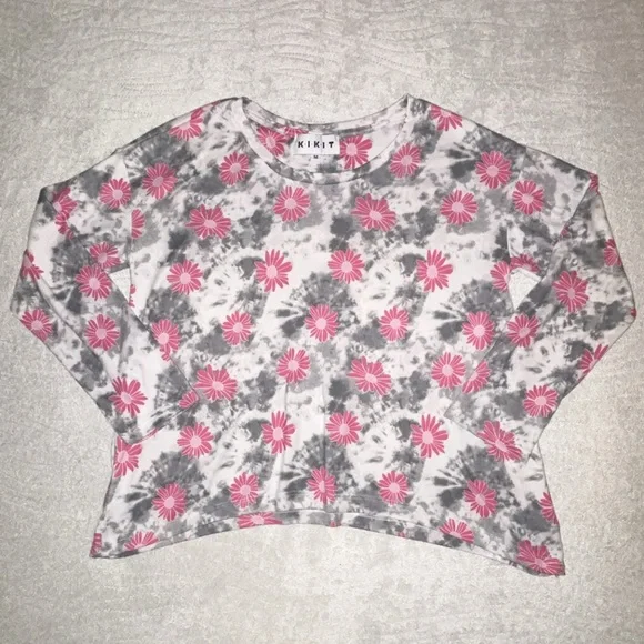 Kikit Flower Tie Dye Hippie BOHO Long Sleeve Crewneck Sweatshirt - Picture 1 of 6